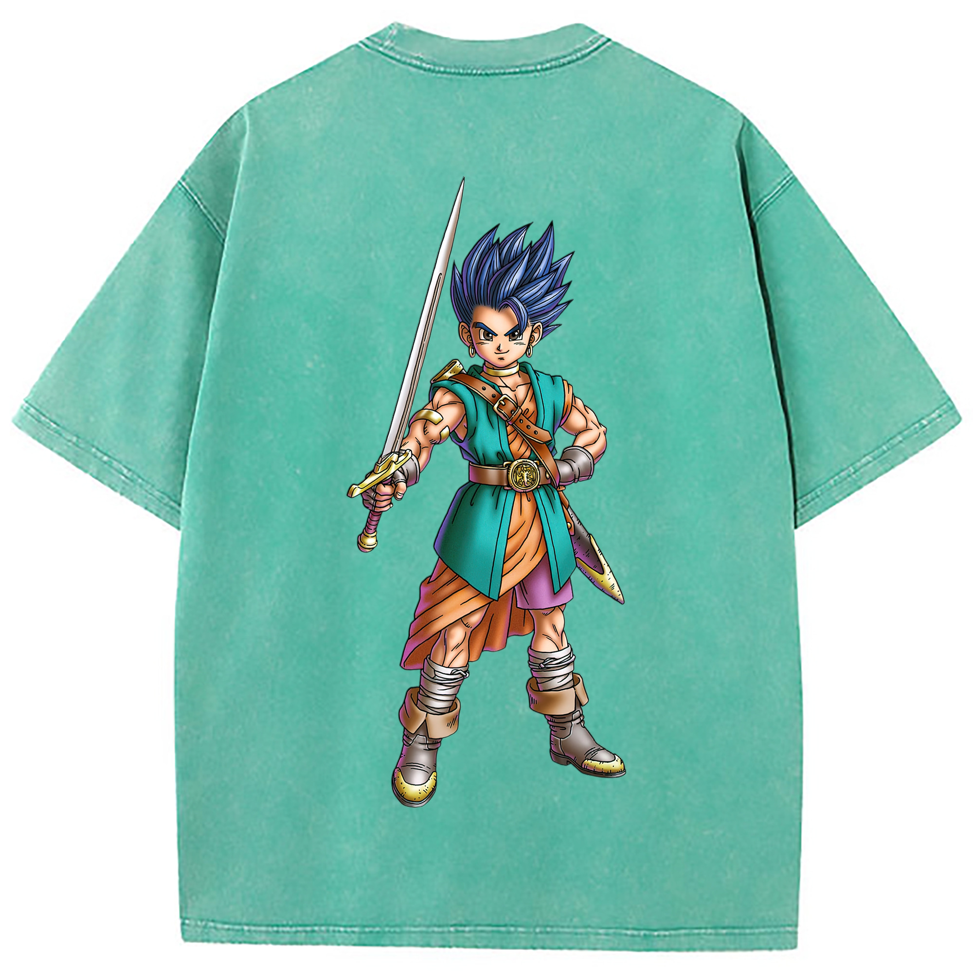（画像用） ドラゴンクエスト Doragon Kuesuto Dragon Quest 綿100% ヴィンテージ風 半袖Tシャツ（背面プリント）